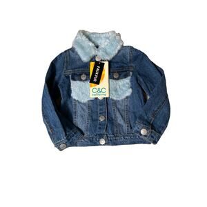 C&C California Girls Denim Jacket with Baby Blue Faux Fur‎ Collar 3T NWT
